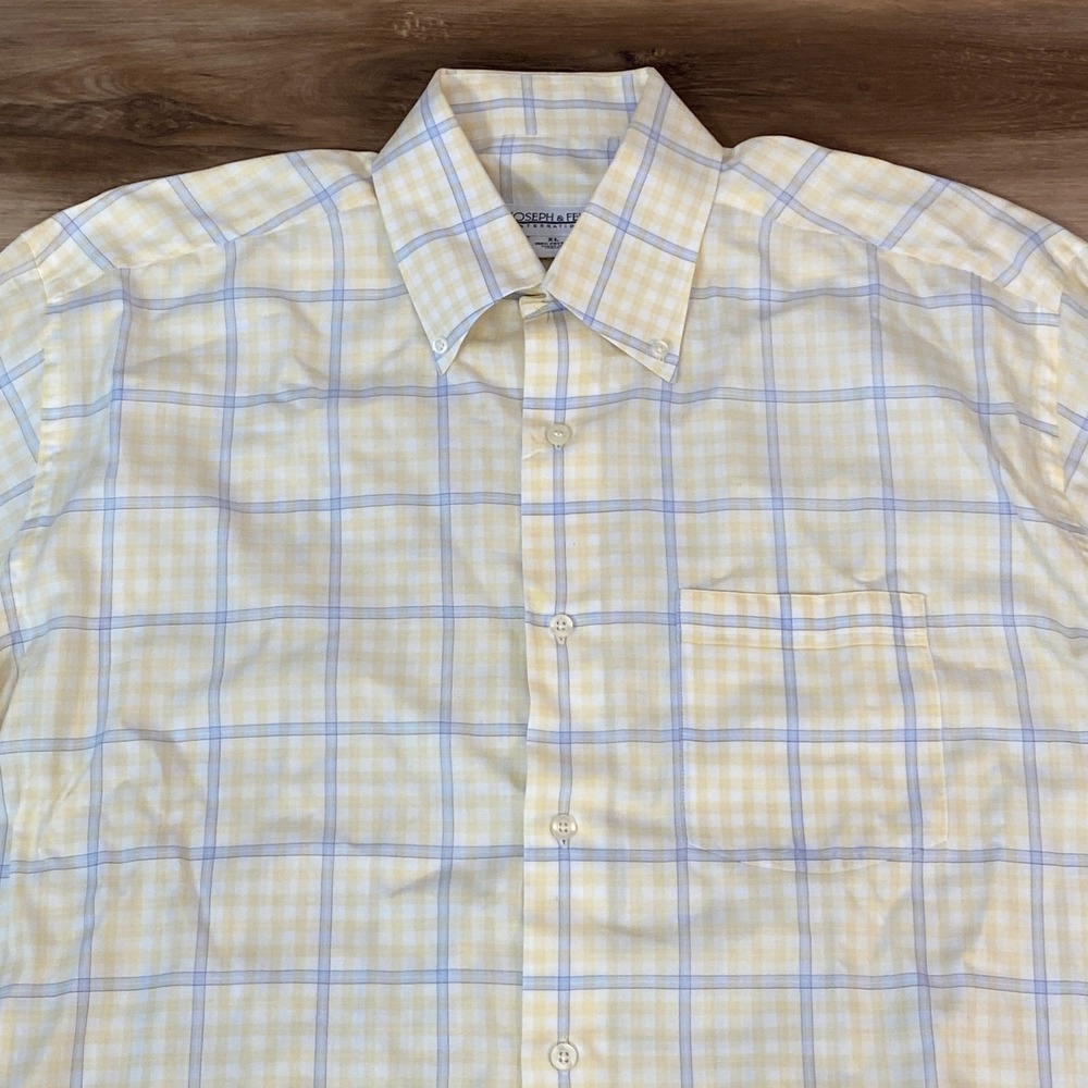 Joseph & Feiss Shirt Mens XL Yellow Plaid Long Sleeve Button Up Shirt